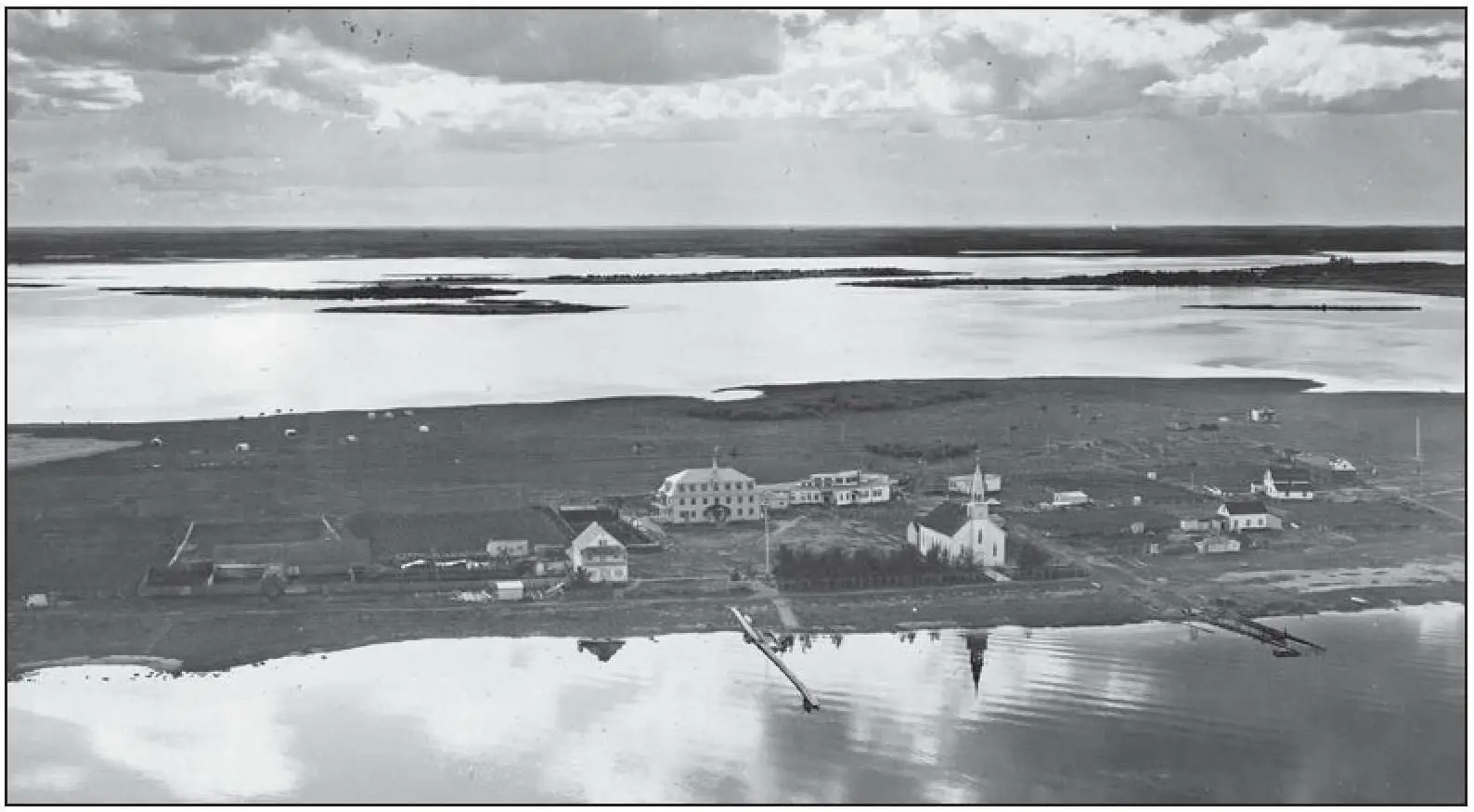 Aerial view of the Roman Catholic mission and residential school at Beauval