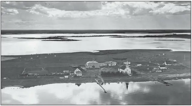 Aerial view of the Roman Catholic mission and residential school at Beauval